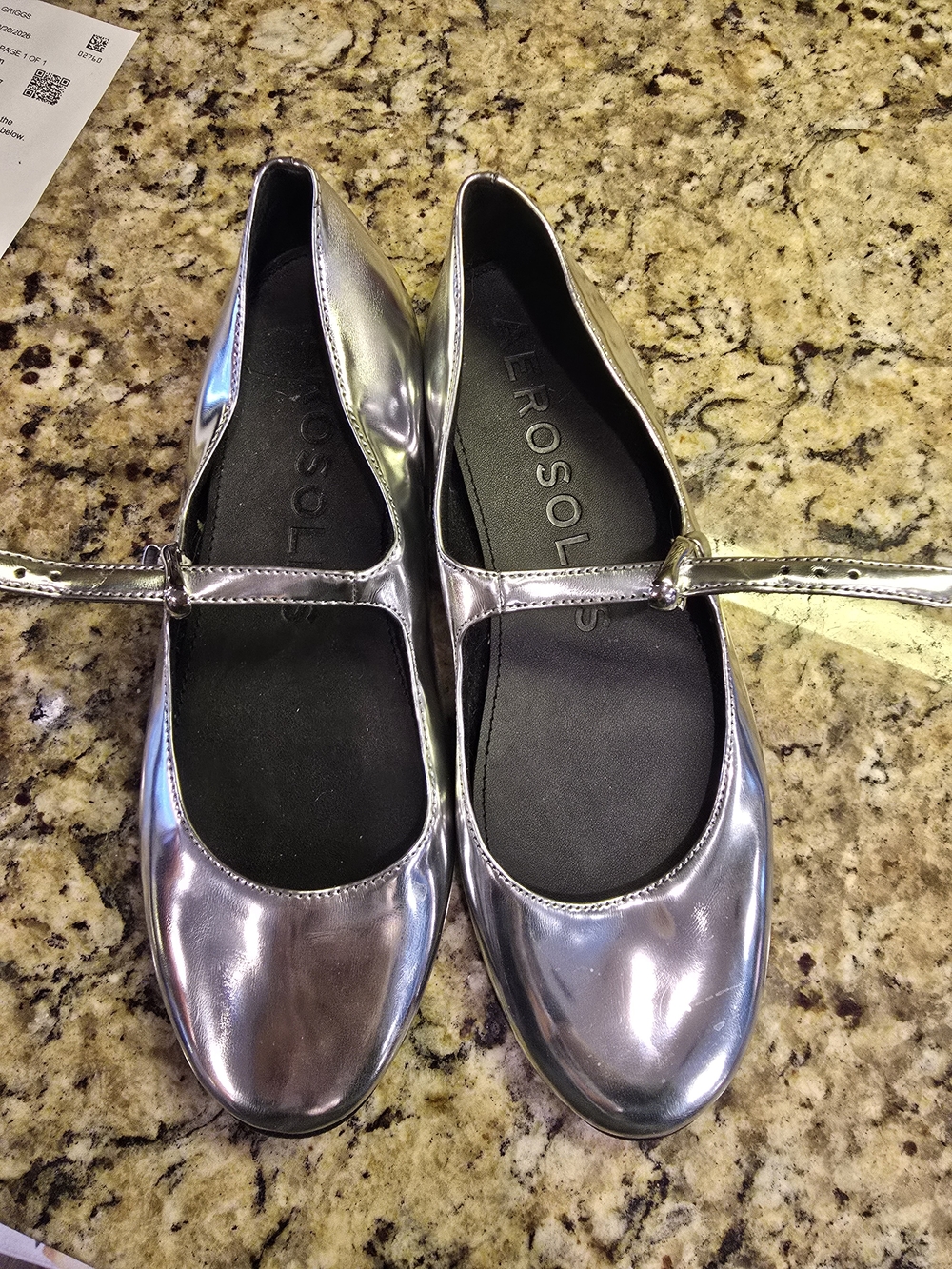 AEROSOLES Silver Metallic Mary Jane Flats